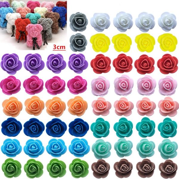 

decorative flowers & wreaths 50/100/200/500pcs 3cm foam rose for bear artificial diy gifts box wedding christmas home decor 20 color