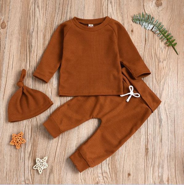 

clothing sets toddler baby boys girls suit solid color round neck long sleeve pullover+ trousers outfits autumn yellow/blue/brown/white 0-24