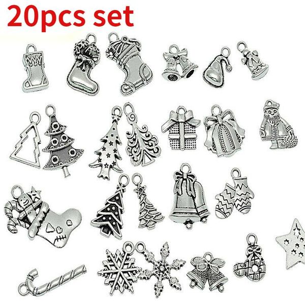 

charms 20pcs mixed antique silver christmas motif metal pendant gifts for bracelet necklace jewelry making xmas tree decorations, Bronze;silver