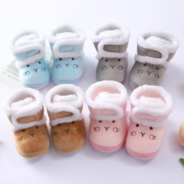 

boots baby girl boy toddler cartoon bear cotton shoes plus velvet warm snow infant soft sole walking, Black;grey