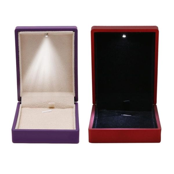 

jewelry pouches, bags 2 pcs led lighted necklace box rubber + plush pendant case for display wedding valentine's day gift (purple&red), Pink;blue
