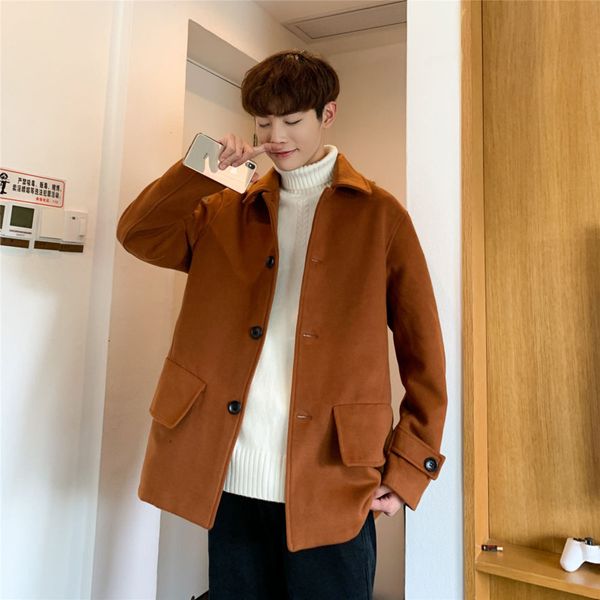 

2021 new winter short men's fashion solid color casual jacket men streetwear loose korean style woolen coat mens m-5xl 16u2, Black