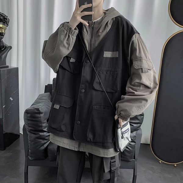

2021 new hooded bomber street style windbreaker men's korean fashion autumn jacket hip hop streetwear man outwear w5ig 469c, Black;brown