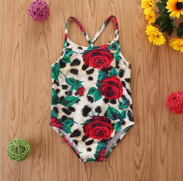 Summer Kids Baby Girl One-Pieces Bikini Tuta rosa con stampa leopardata in stile occidentale Costumi da bagno Costume da bagno per bambini