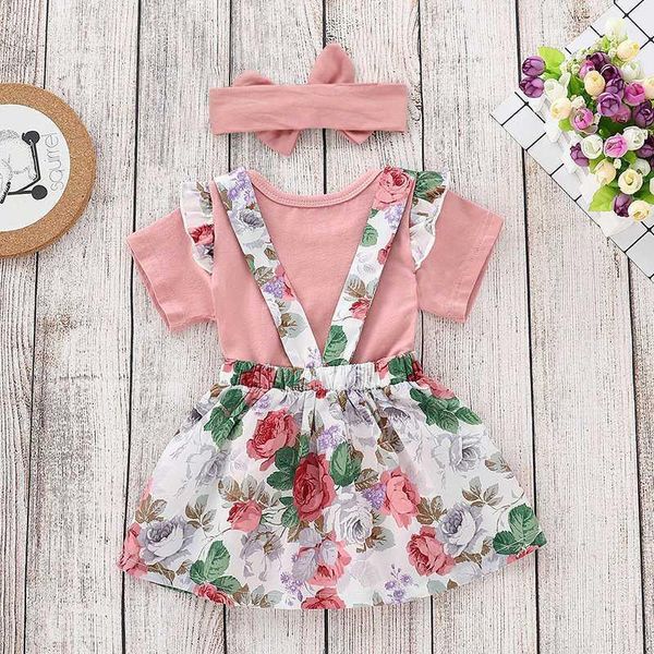 

clothing sets toddler kids baby girl infant clothes romper flower print dress headband outfits 3pcs set outfit1, White