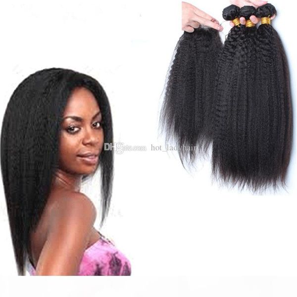 

malaysian kinky straight hair with closure middle three part 4x4 lace closure with bundles natural color human hair with closure, Black