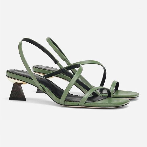 

sandals same designed sandal for women's green cross tied summer 2021 med heel square toe lady shoes1, Black