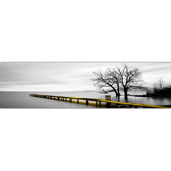 

calm lake surface long yellow bridge scene black white canvas paintings poster prints wall art pictures living room home 693 k2