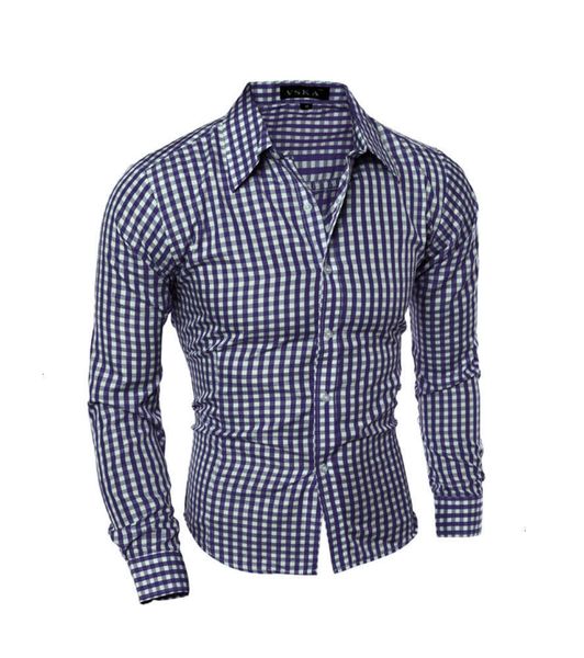 

6-color classic men's slim long sleeve plaid shirt 5843, White;black