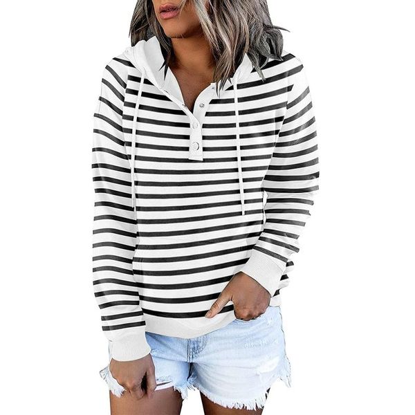 

women's hoodies & sweatshirts harajuku drawstring hoodie women fashion casual striped stitching coat comfortable soft knitting long-sle, Black