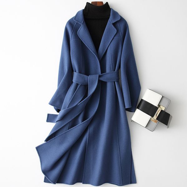 

100% wool coats 2020 winter new high-end double-sided cashmere coat womens long coats thickened black wool overcoat hepburn, Tan;black