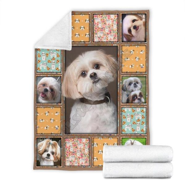 

blankets cute shih tzu fleece blanket dog wearwanta printed wearable adults/kids sherpa 02