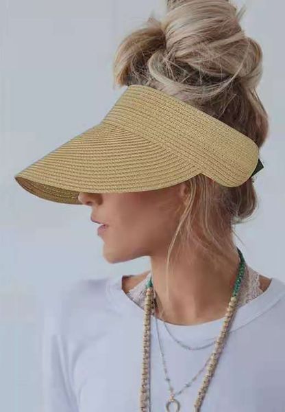 

giolshon summer empty suncap foldable portable roll up beach wide brim women sun hat fashion casual straw cap visors, Blue;gray