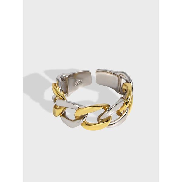 

cluster rings s925 sterling silver open ring ins dark wind gold and chain for women engagement jewelry anniversary cool punk, Golden;silver