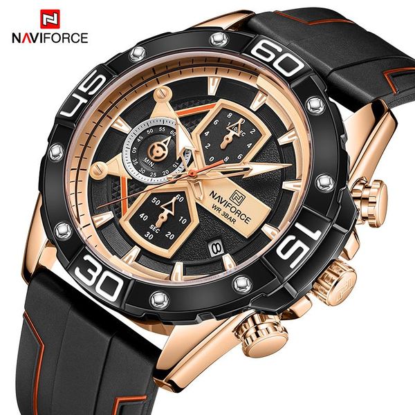 

wristwatches 2021the naviforce men's sports watches casual military genuine leather calander wrist watch male fashion chronograph clock, Slivery;brown
