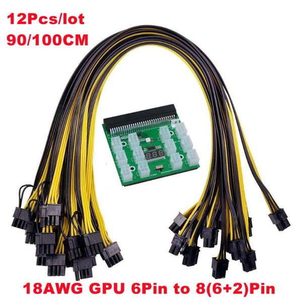 

computer cables & connectors 1set 100cm 18awg gpu pcie pci-express 6pin male to 8pin(6+2) graphics video card power cable server conversion