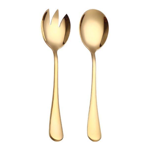 

2pcs/set salad spoon fork stainless steel cutlery tableware set serving fork spoon set porridge gold silver colorful tableware