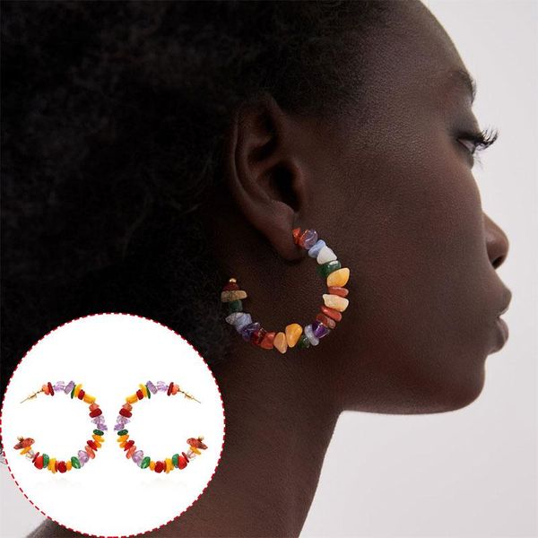 

hoop & huggie 2021 nature pebble earrings for women summer boho holiday big round c-shape stud gravel earring jewelry gifts, Golden;silver