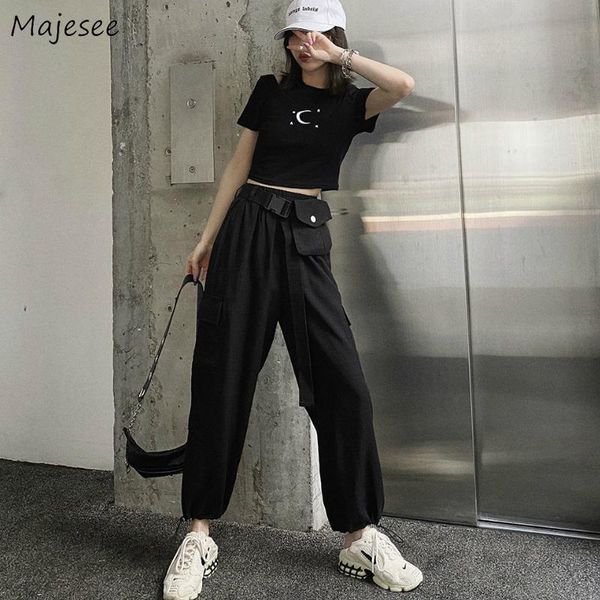 

cargo pants women streerwear high waist loose casual solid pockets fashion spring autumn 2021 tide jogger trousers womens, Black;white