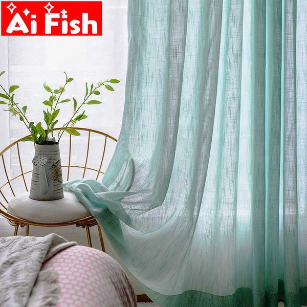 Moderno menta verde canapa fiammato schermo trasparente per finestra tulle per soggiorno cucina beige tulle pannello tenda in filato dedicato MY135-40 210712