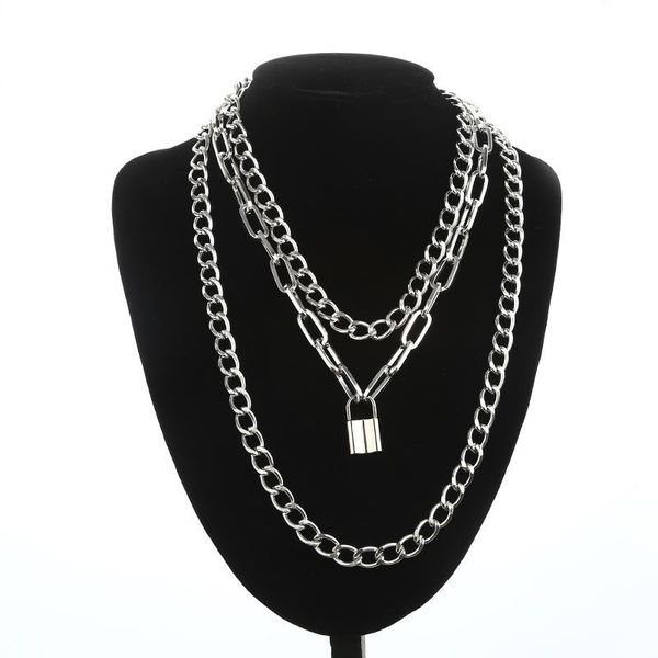 

chokers layered chain nelace ne chains lo pendant jewelry for women punk choker padlo goth grunge aesthetic accories, Golden;silver