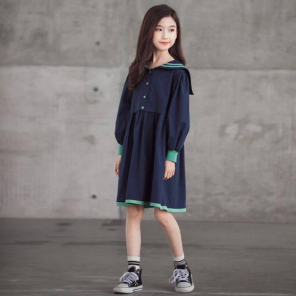 

teen girls dress spring autumn childrens clothing cotton kids dresses for girl sailor collar princess dress 4 6 8 10 12 14 16y, Red;yellow