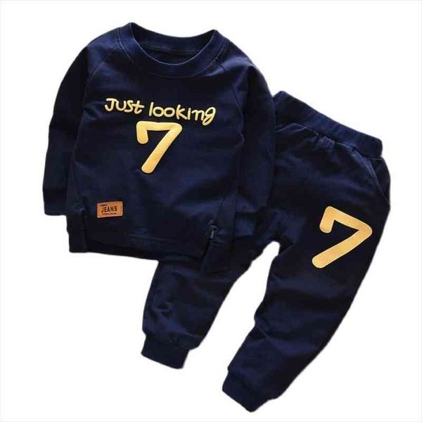 

autumn winter baby boy girl clothes set hooded sweater pants cotton number 7 sports suit boys outfit clothing, White