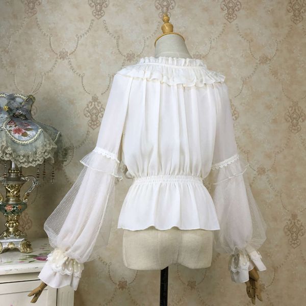 

luxury with spring net and autumn chiffon lolita long jsk yarn inside, lantern sleeve shirt, soft girl's one neck bottom coat 2021, White