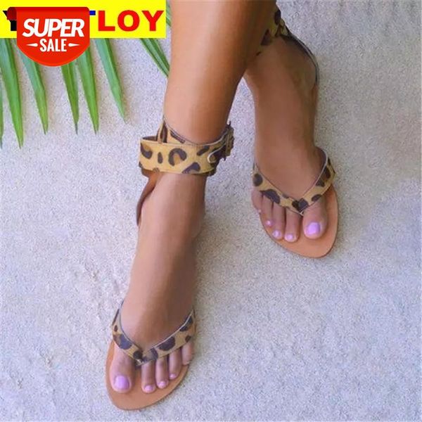 

2020 flat shoes women ins fashion leopard gladiator sandals 2020 low heel beach sandals #wy9i, Black