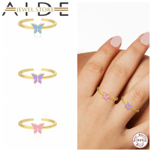 

cluster rings aide opening ring s925 sterling silver korean ins colorful enamel butterfly adjustable wedding for women girl jewerly, Golden;silver