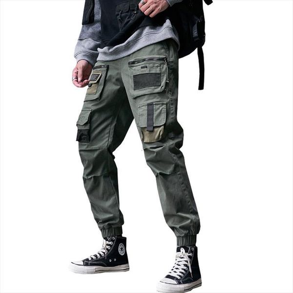 

streetwear side pockets man women pants cargo solid sweatpants male hip hop track cotton trousers, Black