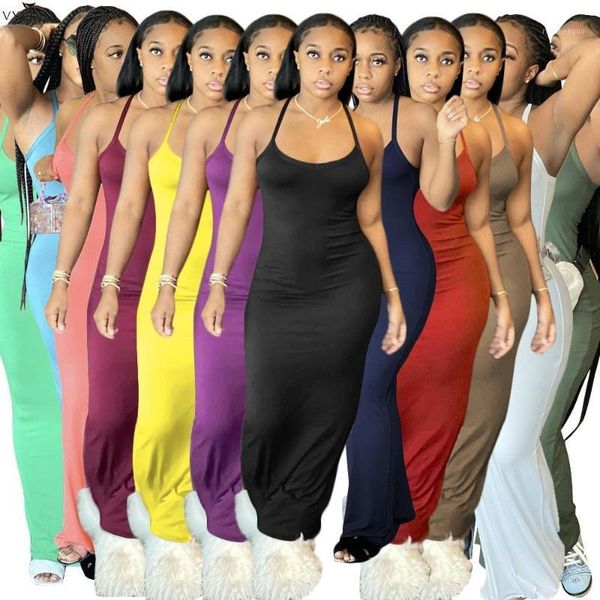 

casual dresses fashion women long maxi spaghetti strap sleeveless tank active slim solid beach holiday clubwear outfits, Black;gray