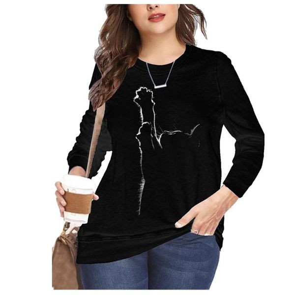 

plus size t-shirt 5xl ladies 3d cartoon cat print t shirt women o-neck long sleeve loose shirts autumn casual oversized 2021 6xl, Black