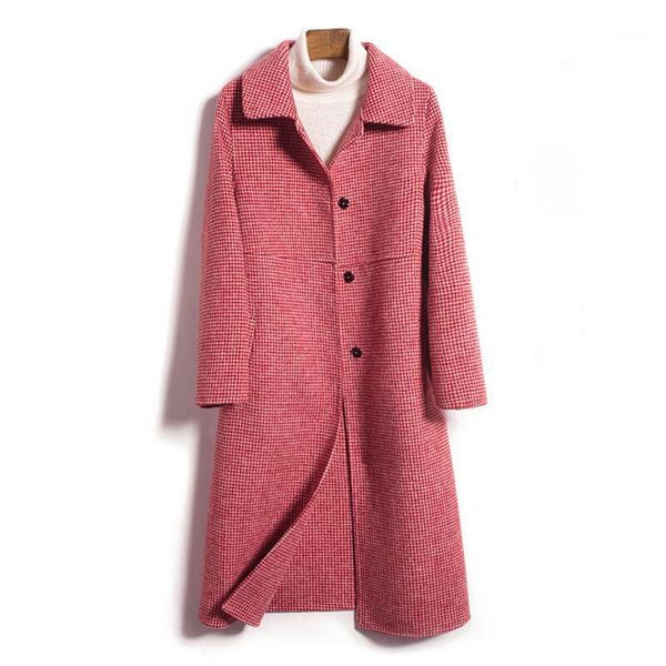 

women double-sided cashmere coat autumn winter jacket new slim large size plaid mid long wool coat elegant women clothing k10481, Black
