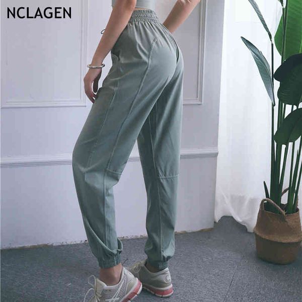 

nclagen women yoga pants high waist pocket woman sportswear loose shape running quick dry breathable soft leisure sports legging