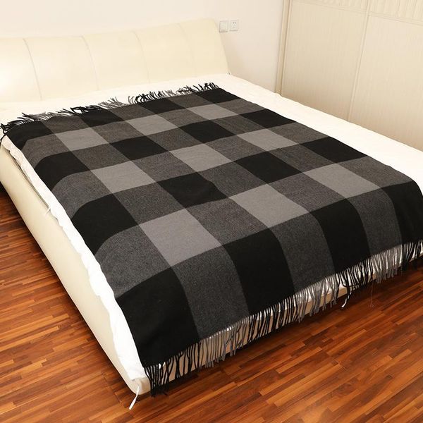 

scarves autumn and winter 2021inner mongolia woollen comfortable plaid home blanket with tassel super large shawl air conditioning, Blue;gray