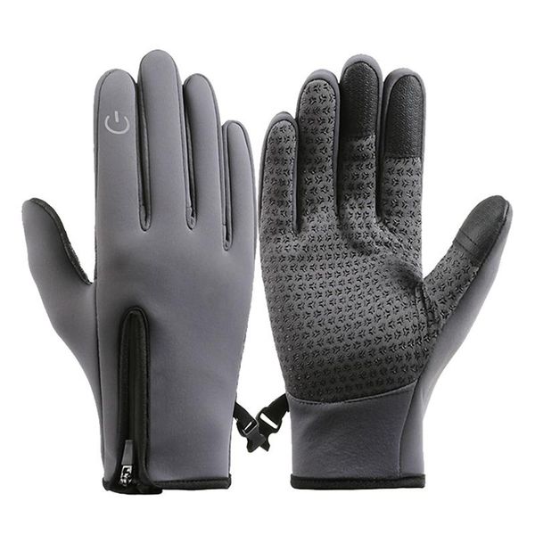 

cycling gloves 1 pair men winter warm solid outdoor sports nylon protective thickened non slip skiing windproof thermal snowboard glove, Black
