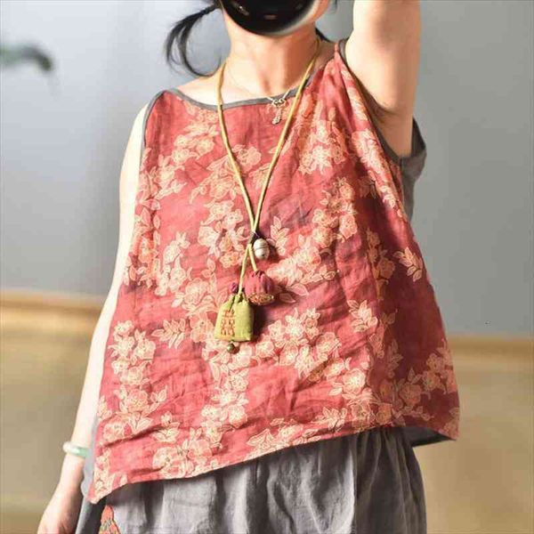 

print floral  summer women tanks vintage casual linen woolen regular female, White