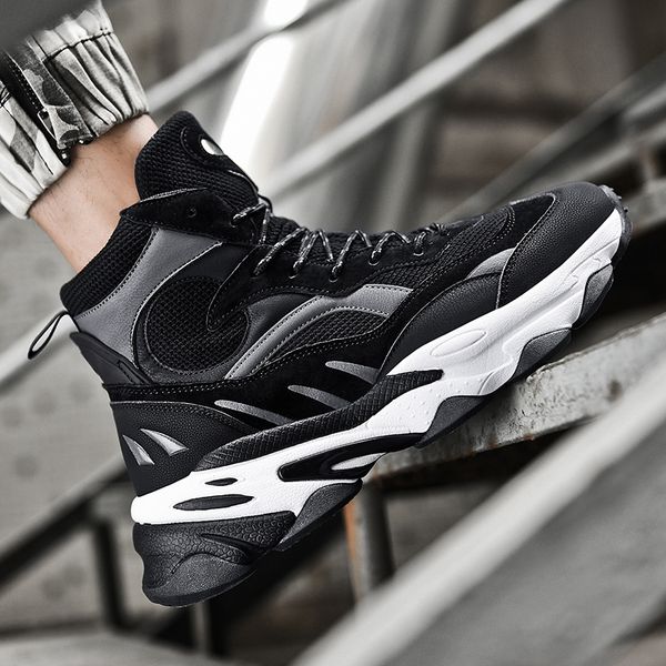 

trend design leather stitching running shoes breathable men sneakers antiskid damping outsole sport shoes training walking shoes