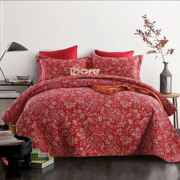 

comforters & sets chausub quality red quilt set 3pcs washed cotton quilts quilting bedspread bed cover sheets king queen size 230*250cm cove