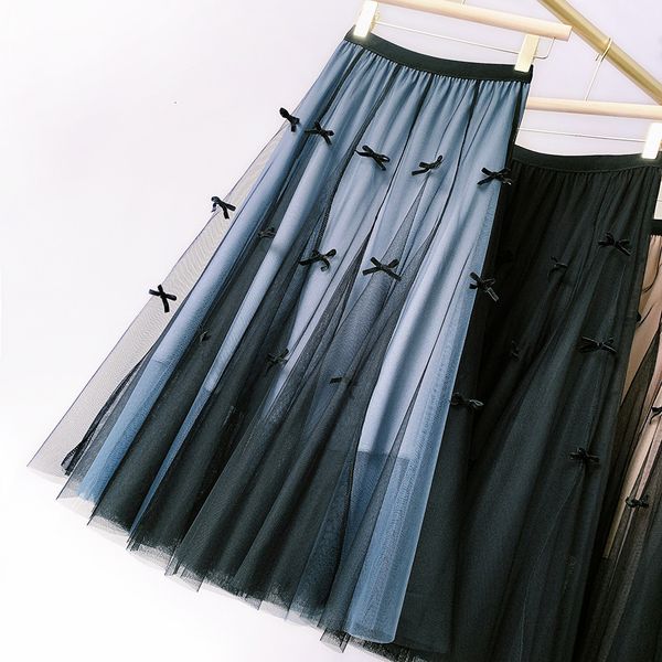 

2021 women summer gradient color a-line mesh stretch high waist skirt femme elegant jupe saia ur3f, Black