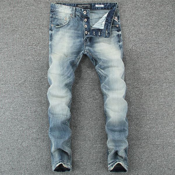 

2021 new italian designer men's slim buttons pants blue classical stretch denim men tcsg