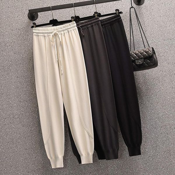 

women's pants & capris wear the spring and summer 2021 mm high fashion waist fat sister drape thin knit haroun, Black;white