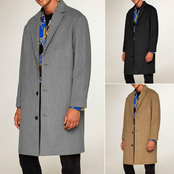 

men's wool & blends fashion mens trench coat warm thicken jacket woolen peacoat long overcoat autumn winter men solid formal, Black