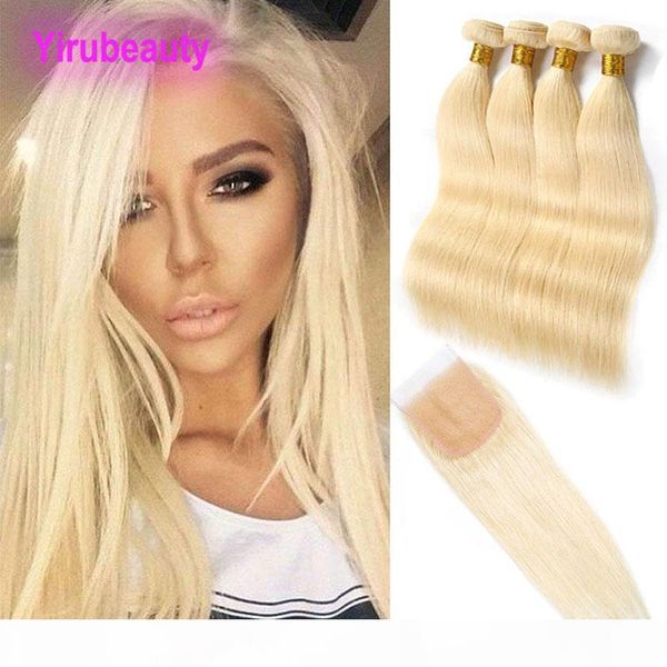 

indian virgin hair remy 4 bundles with 4x4 lace closure 613# blonde straight human hair extensions wefts with closure 613# blonde, Black;brown