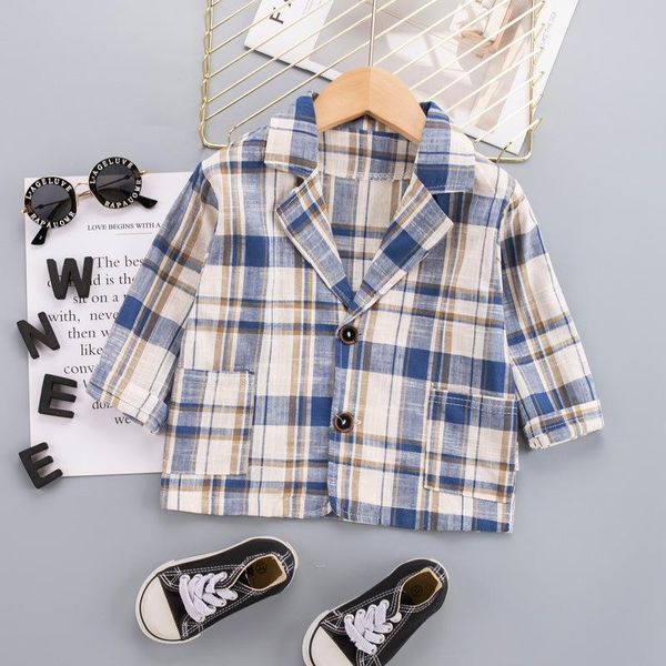 

jackets toddler baby boys girls plaid blazer kids infant fashion casual single button clothes 2021 spring autumn 0-4 years coat, Blue;gray
