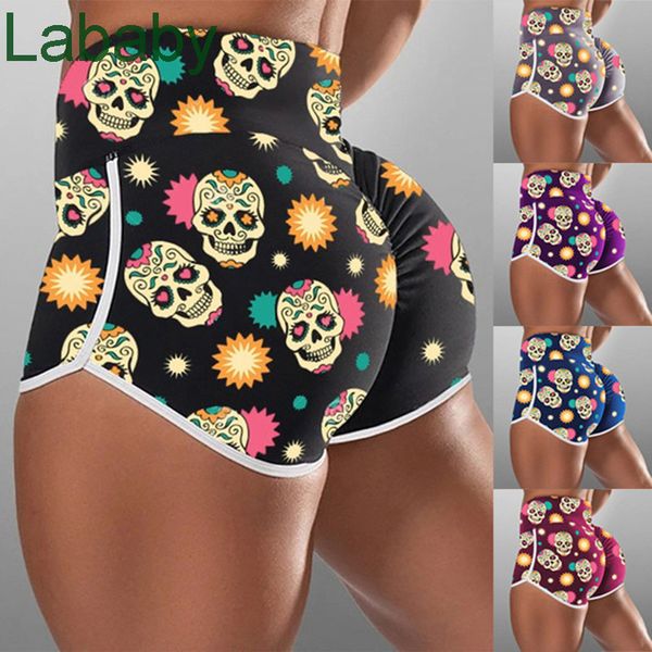 

women fashion leggings leggings designer new women's high-waisted buttocks skull-print running shorts 2021, White;black