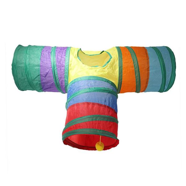 

cat toys indoor tunnel 3 way pet play collapsible tube kitty peek hole toy for cats puppies rabbits 80cm tubes