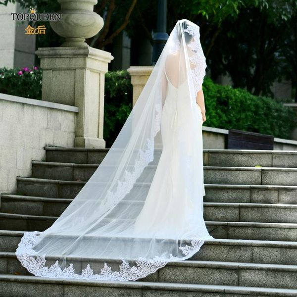 

bridal veils ueen v68 cathedral veil with floral french lace trim wedding long comb length highend, Black
