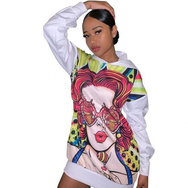 

cartoon style impression hoodies dressed up female casual sleeve filled with hood 2021 autumn hip hop mini dress 09o5, Black;gray